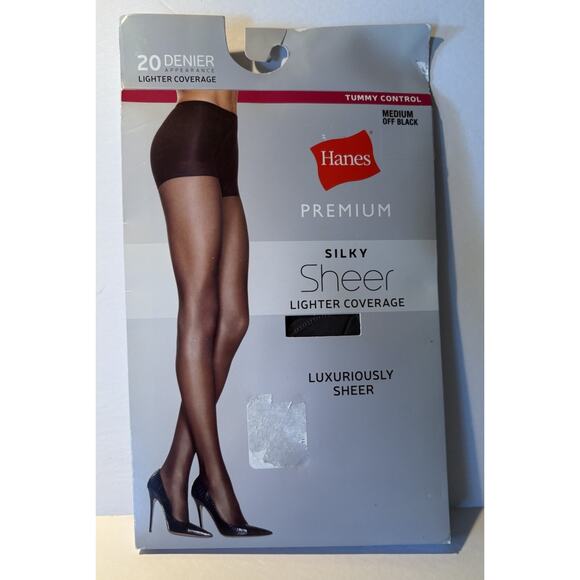 Hanes Premium Silky Sheer Lighter Coverage Pantyhose Size M Off Black 20 Denier - Picture 4 of 4